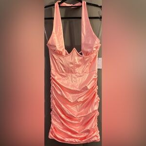 Pink body con ruched dress
